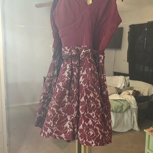 Red V-neck Fit and Flare Cocktail Dress